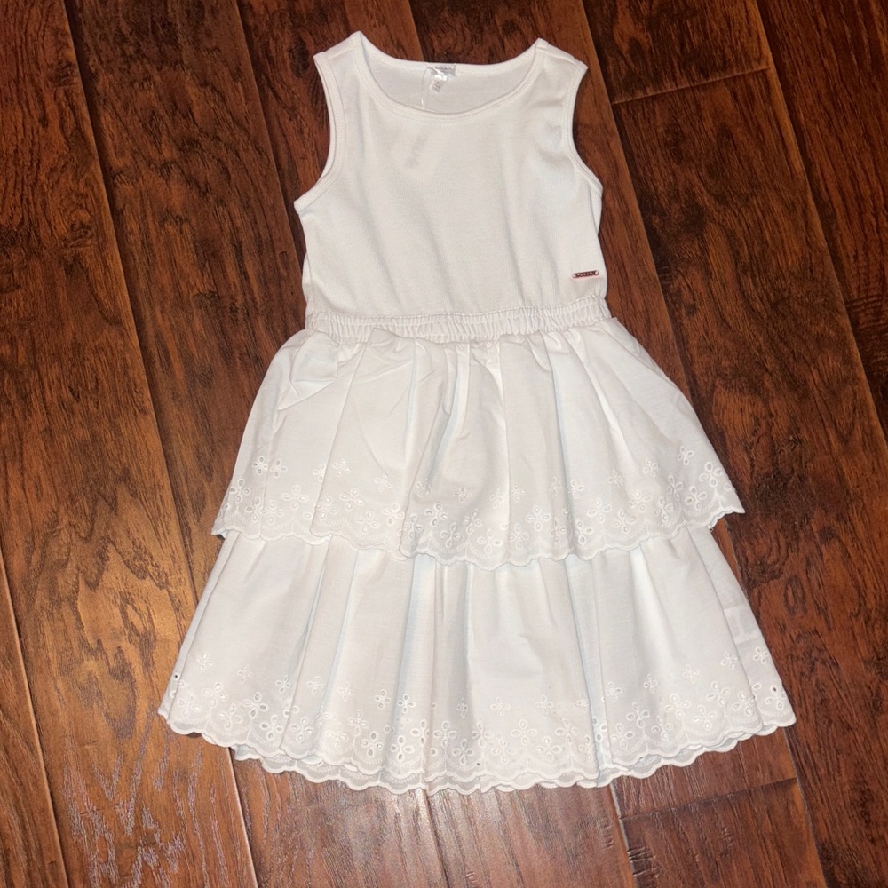 Tahari White Layered Kids Dress w/matching scrunchie